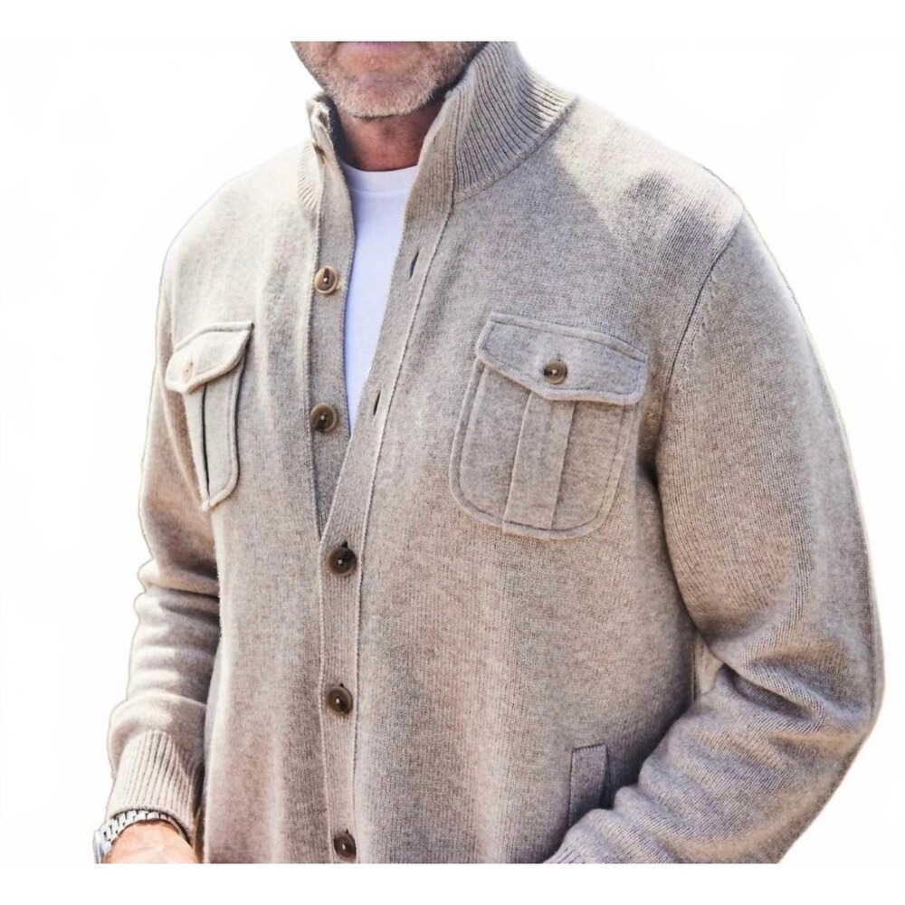 Collars & Co Men Size MEDIUM Napoli Cardigan Sweater Tan Wool Cashmere Blend NWT